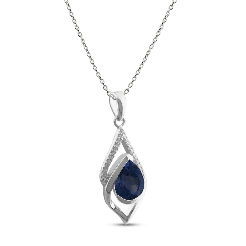 Main Image 2 of Lab-Created Blue Sapphire Necklace 1/20 ct tw Diamonds Sterling Silver 18&quot;