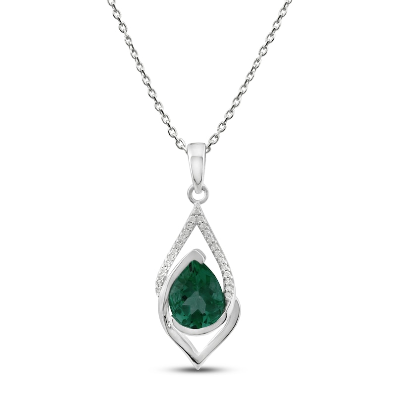 Lab-Created Emerald Necklace 1/20 ct tw DIamonds Sterling Silver 18"