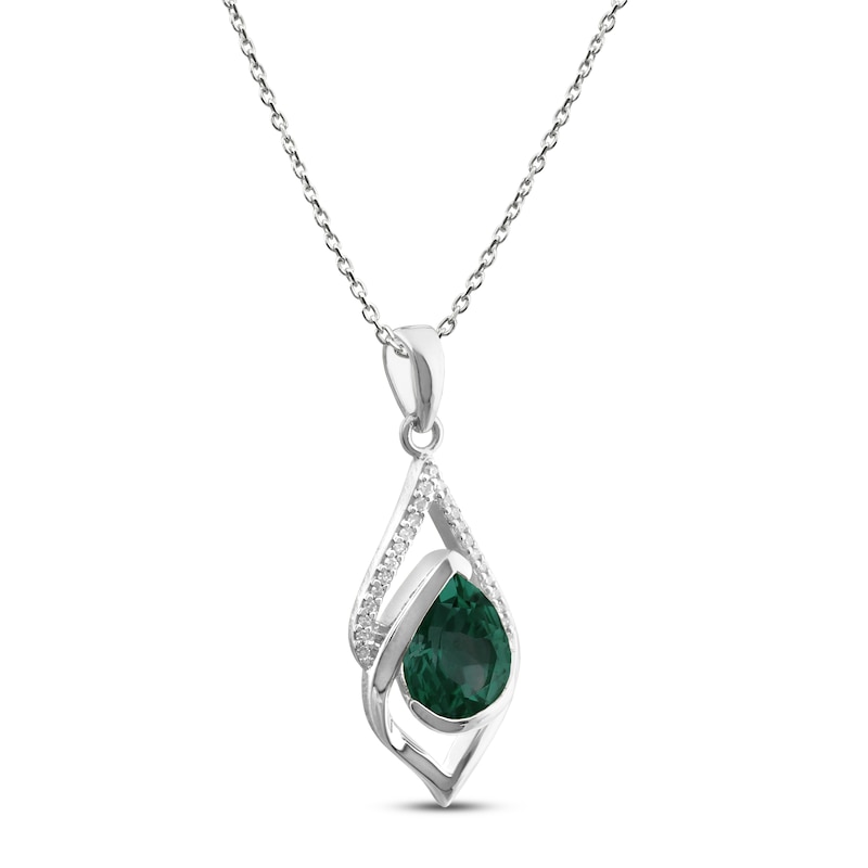 Lab-Created Emerald Necklace 1/20 ct tw DIamonds Sterling Silver 18"