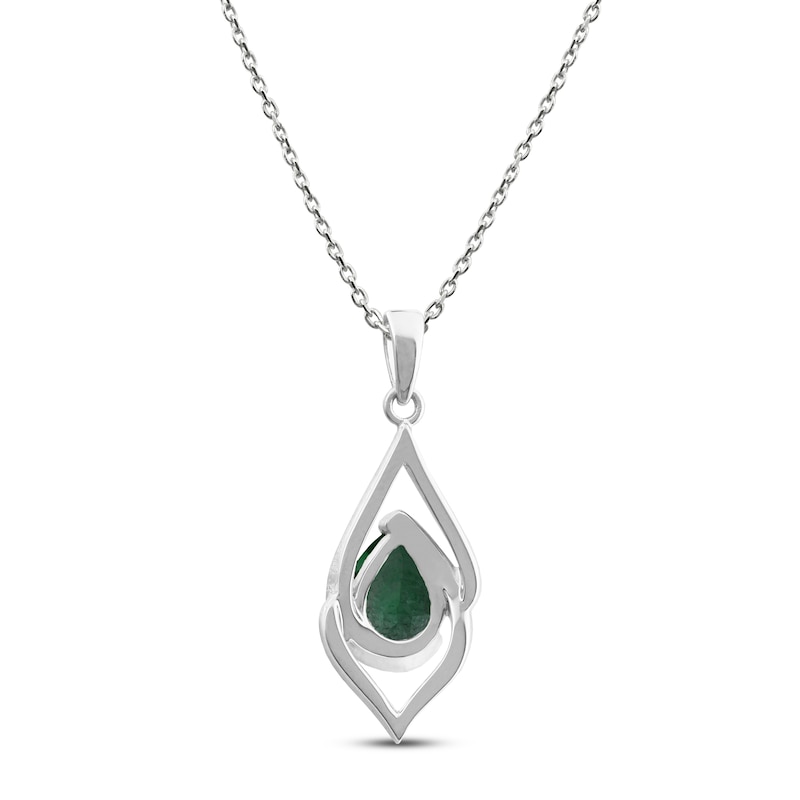 Lab-Created Emerald Necklace 1/20 ct tw DIamonds Sterling Silver 18"