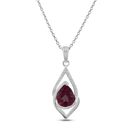 Lab-Created Ruby Necklace 1/20 ct tw Diamonds Sterling Silver 18&quot;