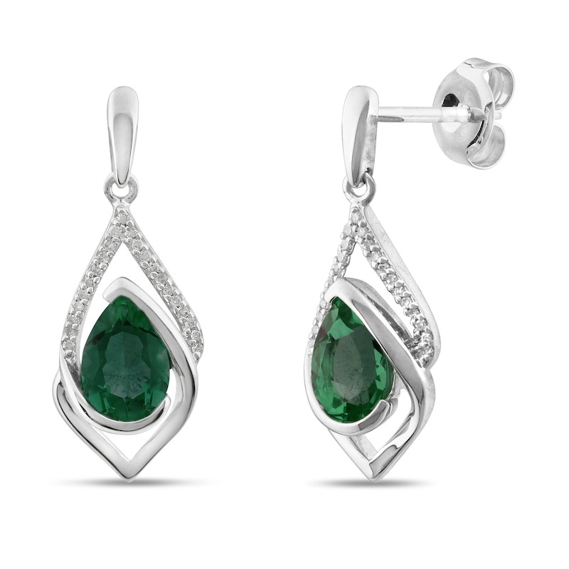 Lab-Created Emerald Earrings 1/15 ct tw Diamonds Sterling Silver