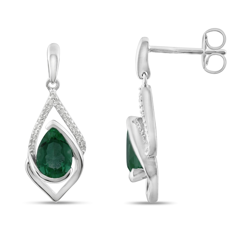 Lab-Created Emerald Earrings 1/15 ct tw Diamonds Sterling Silver