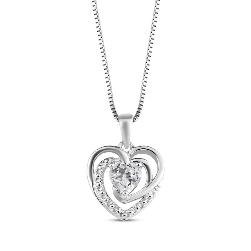 Main Image 1 of Lab-Created White Sapphire Heart Necklace Sterling Silver 18&quot;