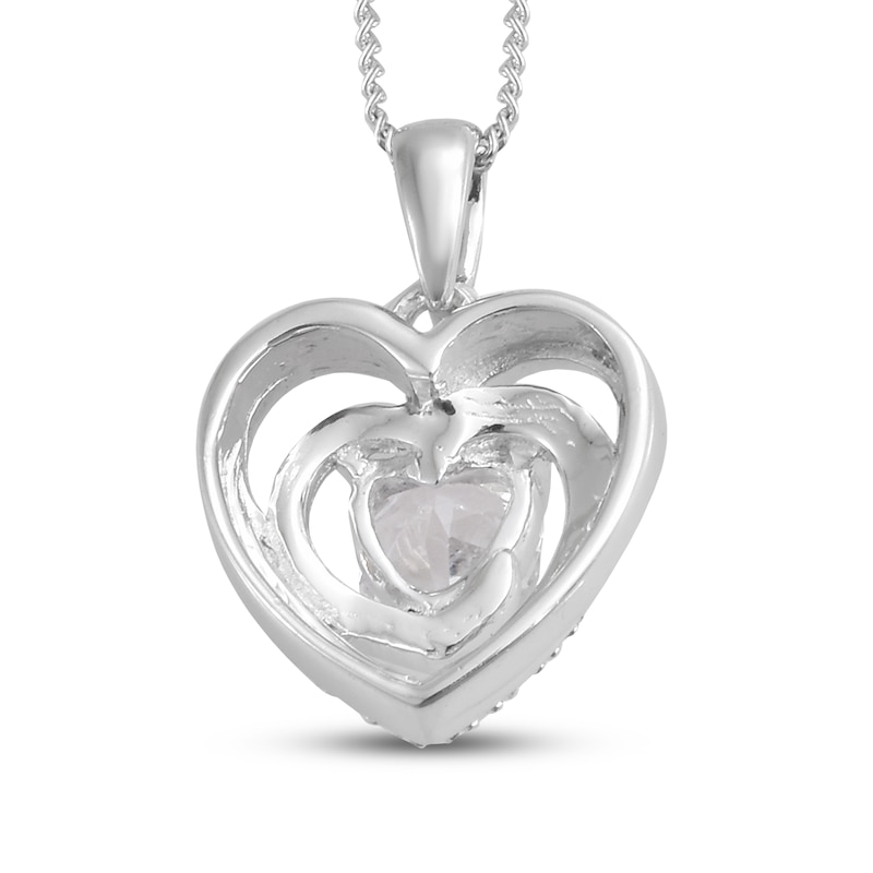 Main Image 4 of Lab-Created White Sapphire Heart Necklace Sterling Silver 18&quot;