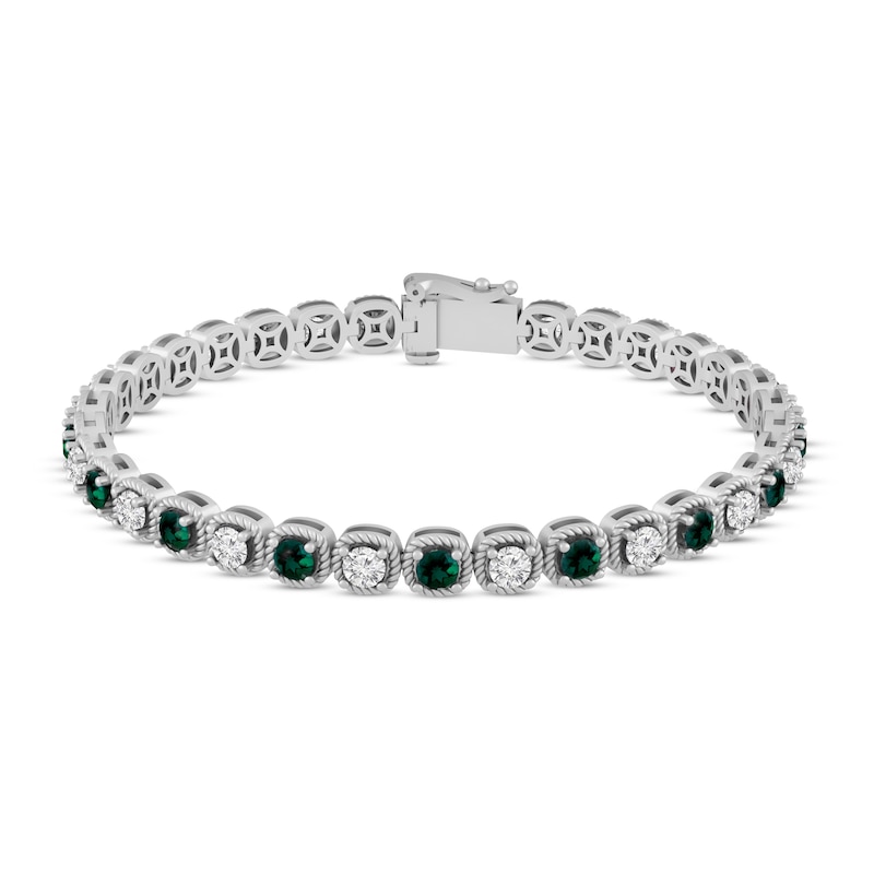 Main Image 1 of Lab-Created Emerald & Lab-Created White Sapphire Bracelet Sterling Silver 7.25&quot;