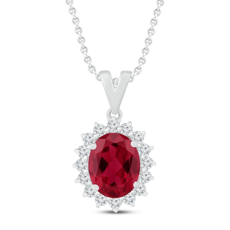 Main Image 1 of Lab-Created Ruby & Lab-Created White Sapphire Necklace Sterling Silver 18&quot;