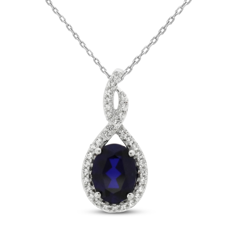 Main Image 1 of Lab-Created Blue Sapphire & Lab-Created White Sapphire Necklace Sterling Silver 18&quot;