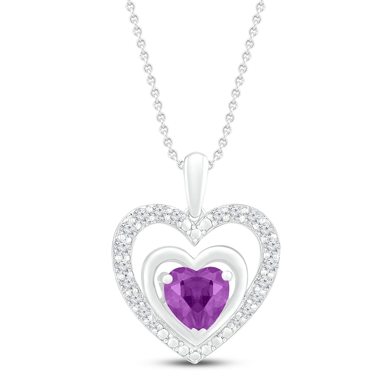 Amethyst & Lab-Created White Sapphire Heart Necklace Sterling Silver 18"