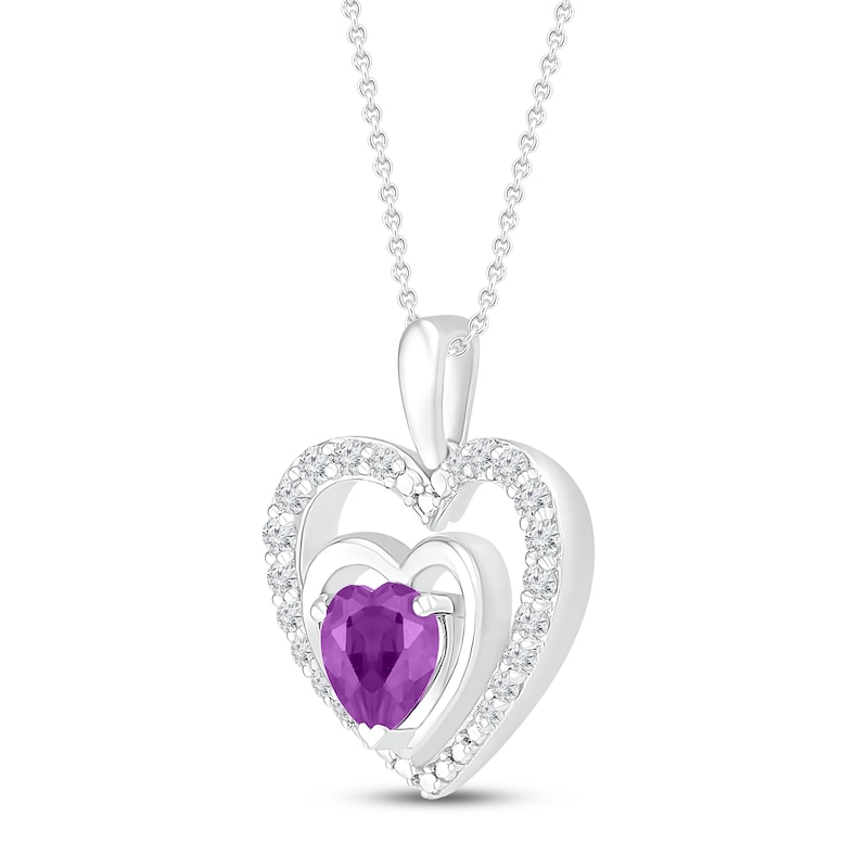 Amethyst & Lab-Created White Sapphire Heart Necklace Sterling Silver 18"