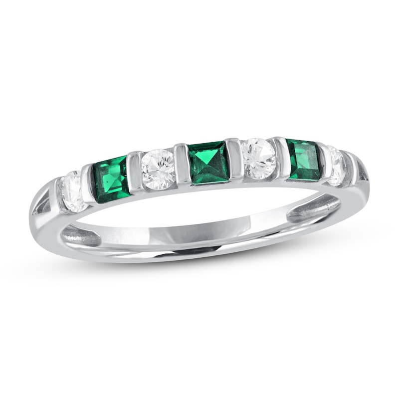 Main Image 1 of Lab-Created Emerald & White Lab-Created Sapphire Ring Sterling Silver