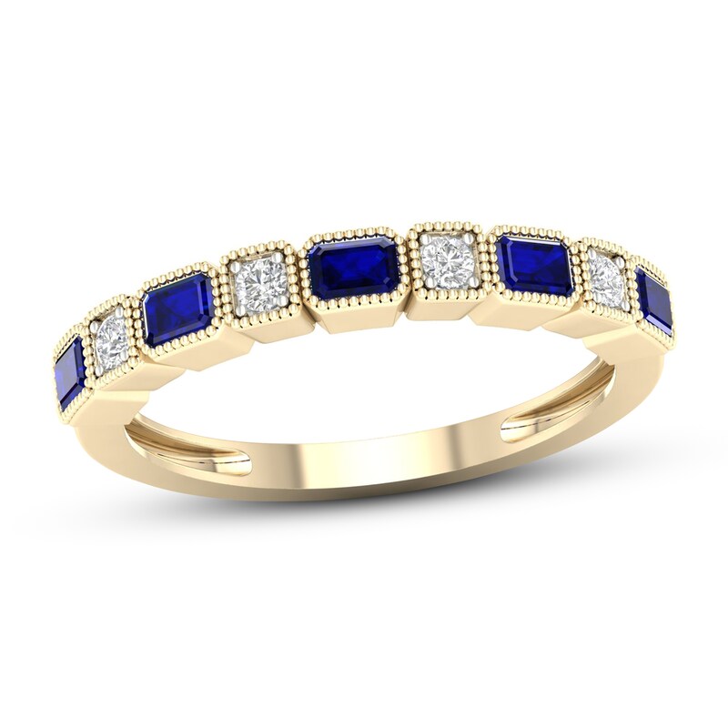 Main Image 1 of Blue Sapphire Ring 1/20 ct tw Diamonds 10K Yellow Gold