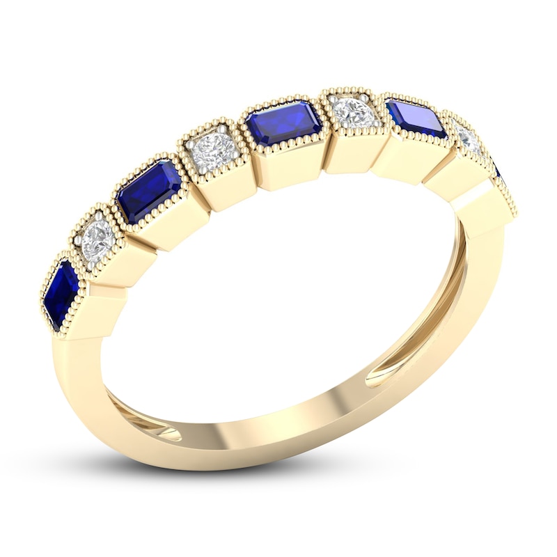 Main Image 4 of Blue Sapphire Ring 1/20 ct tw Diamonds 10K Yellow Gold