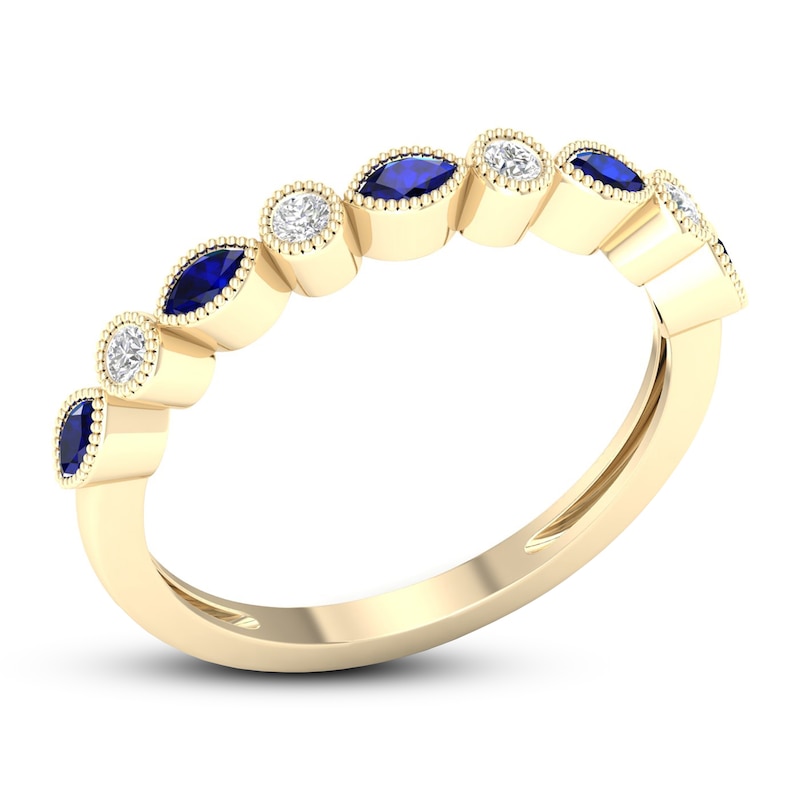 Main Image 4 of Blue Sapphire Ring 1/10 ct tw Diamonds 10K Yellow Gold