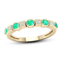 Emerald Ring 1/10 ct tw Diamonds 10K Yellow Gold