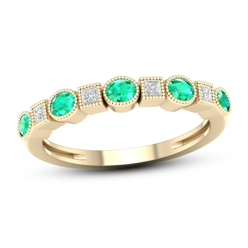 Emerald Ring 1/10 ct tw Diamonds 10K Yellow Gold