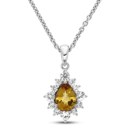 Citrine & White Lab-Created Sapphire Necklace Sterling Silver 18&quot;