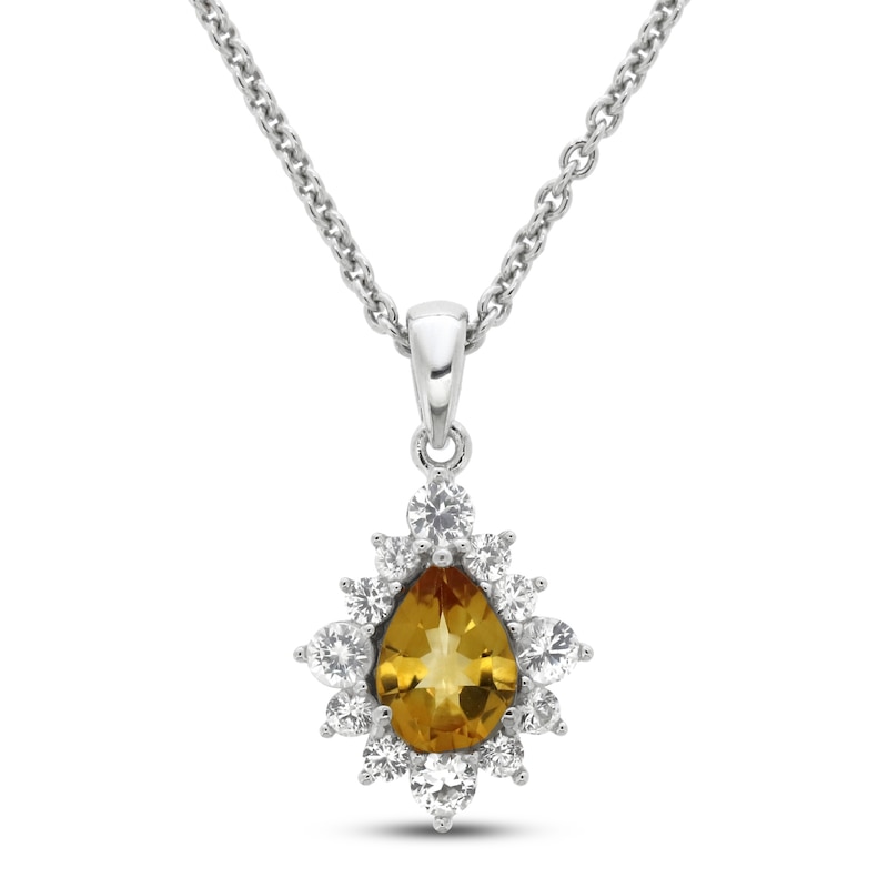 Main Image 1 of Citrine & White Lab-Created Sapphire Necklace Sterling Silver 18&quot;