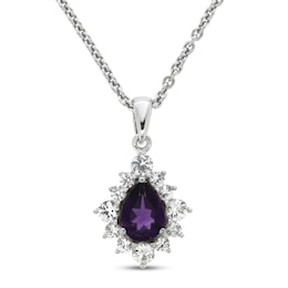 Amethyst & White Lab-Created Sapphire Necklace Sterling Silver 18&quot;