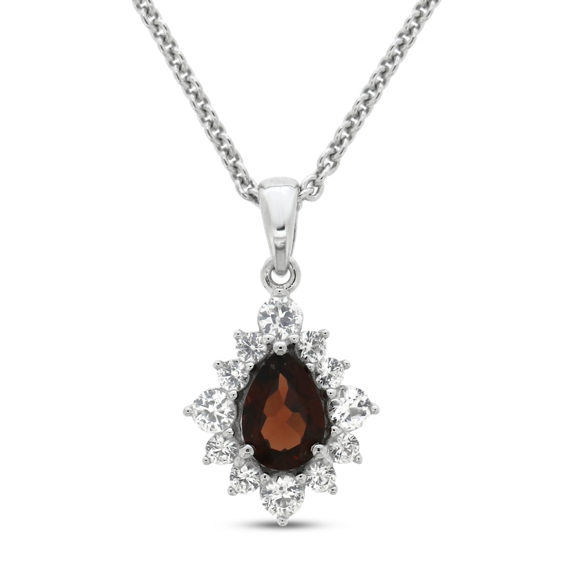 Main Image 1 of Garnet & White Lab-Created Sapphire Necklace Sterling Silver 18&quot;