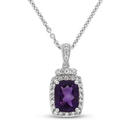 Amethyst & White Lab-Created Sapphire Necklace Sterling Silver 18&quot;