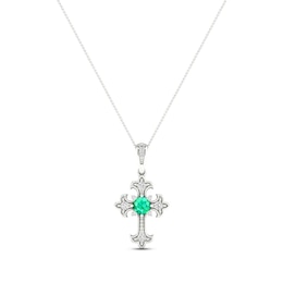 Lab-Created Emerald & White Lab-Created Sapphire Cross Necklace Sterling Silver 18&quot;