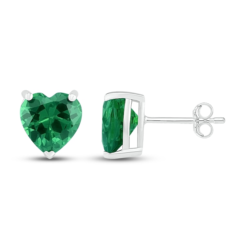 Lab-Created Emerald Heart Stud Earrings Sterling Silver