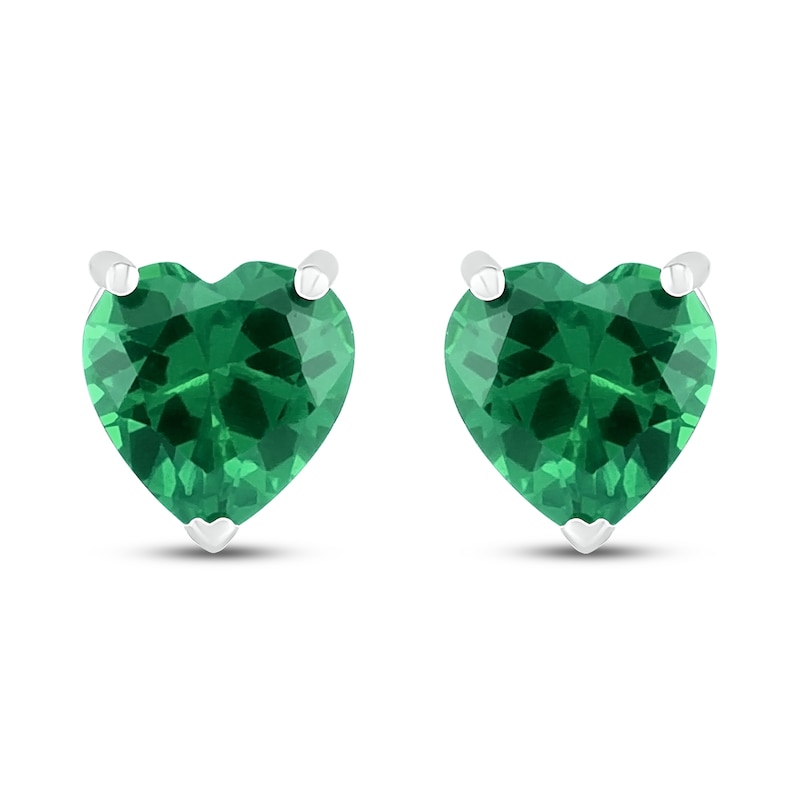 Lab-Created Emerald Heart Stud Earrings Sterling Silver