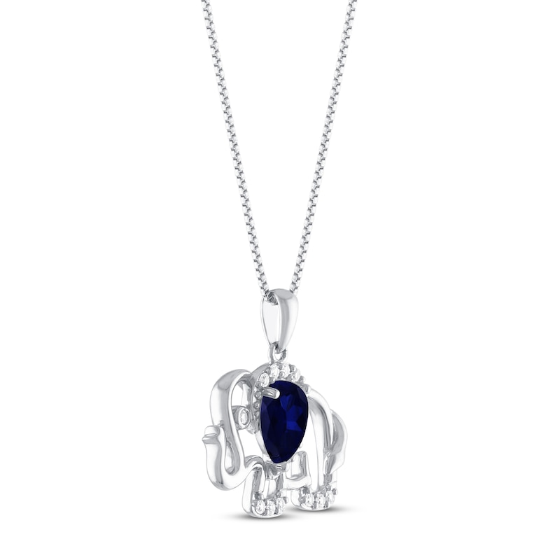 Main Image 2 of Blue & White Lab-Created Sapphire Elephant Necklace Sterling Silver 18&quot;