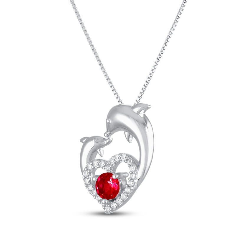 Main Image 2 of Lab-Created Ruby/White Lab-Created Sapphire Dolphins Necklace Sterling Silver 18&quot;