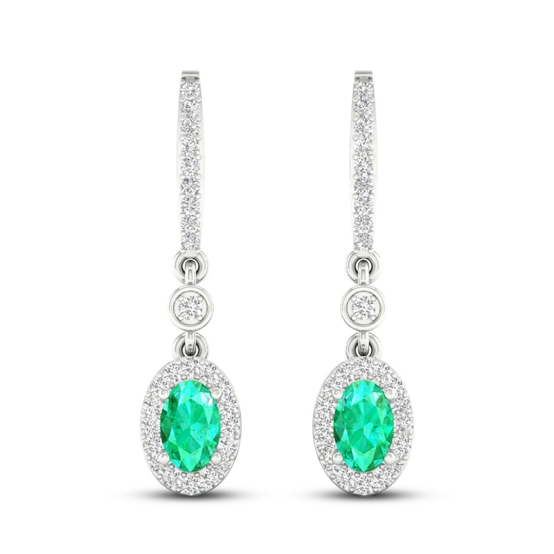 Emerald Dangle Earrings 1/6 ct tw Diamonds 10K White Gold