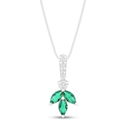 Lab-Created Emerald & White Lab-Created Sapphire Necklace Sterling Silver 18&quot;