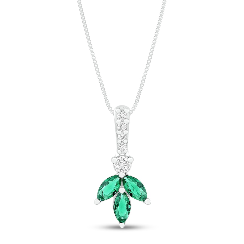 Lab-Created Emerald & White Lab-Created Sapphire Necklace Sterling Silver 18"