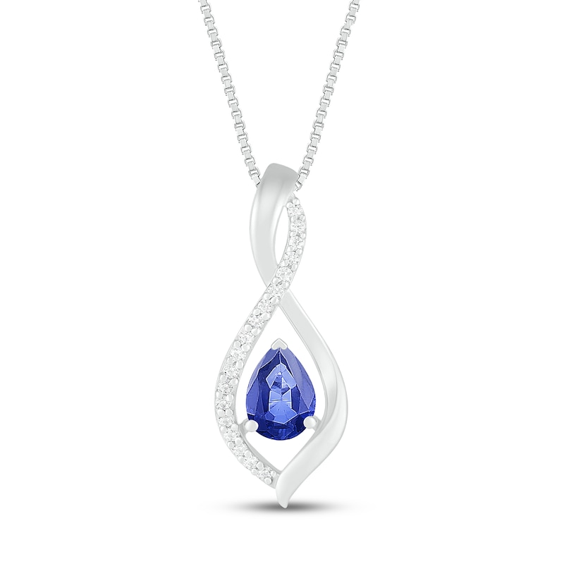 Main Image 1 of Blue & White Lab-Created Sapphire Necklace Sterling Silver 18&quot;