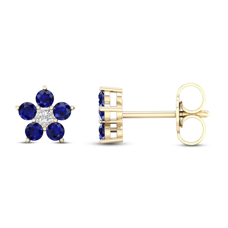 Blue Sapphire & Diamond Accent Earrings 10K Yellow Gold