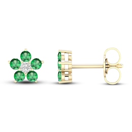 Emerald & Diamond Accent Earrings 10K Yellow Gold