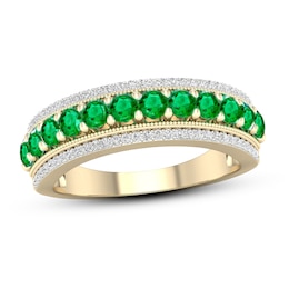 Emerald & Diamond Ring 1/6 ct tw 10K Yellow Gold