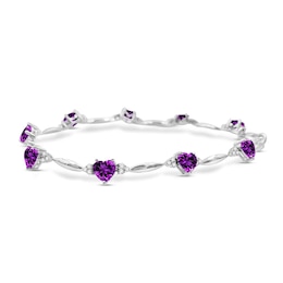 Amethyst & White Sapphire Heart Bracelet Sterling Silver 7.25&quot;