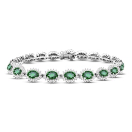 Lab-Created Emerald & White Lab-Created Sapphire Bracelet Sterling Silver 7.25&quot;