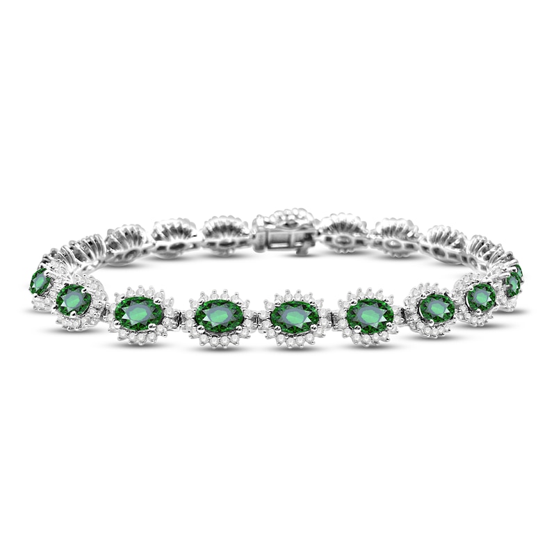 Main Image 1 of Lab-Created Emerald & White Lab-Created Sapphire Bracelet Sterling Silver 7.25&quot;