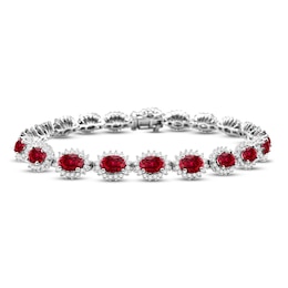 Lab-Created Ruby & White Lab-Created Sapphire Bracelet Sterling Silver 7.25&quot;