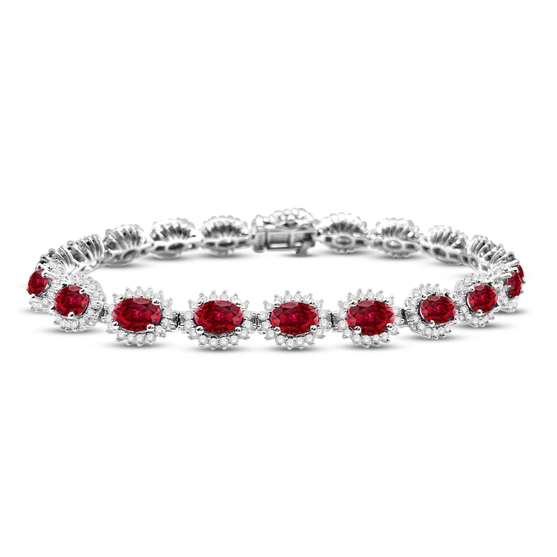 Main Image 1 of Lab-Created Ruby & White Lab-Created Sapphire Bracelet Sterling Silver 7.25&quot;