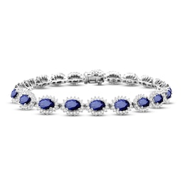 Blue & White Lab-Created Sapphire Bracelet Sterling Silver 7.25&quot;