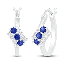 Blue Lab-Created Sapphire & Diamond Hoop Earrings 1/15 ct tw Sterling Silver