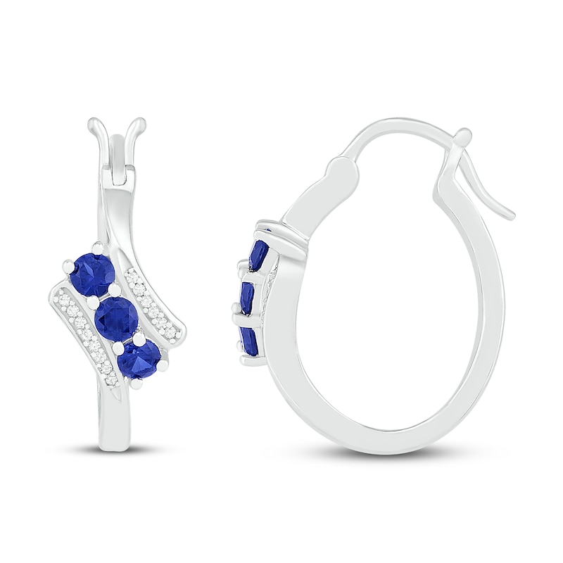Blue Lab-Created Sapphire & Diamond Hoop Earrings 1/15 ct tw Sterling Silver