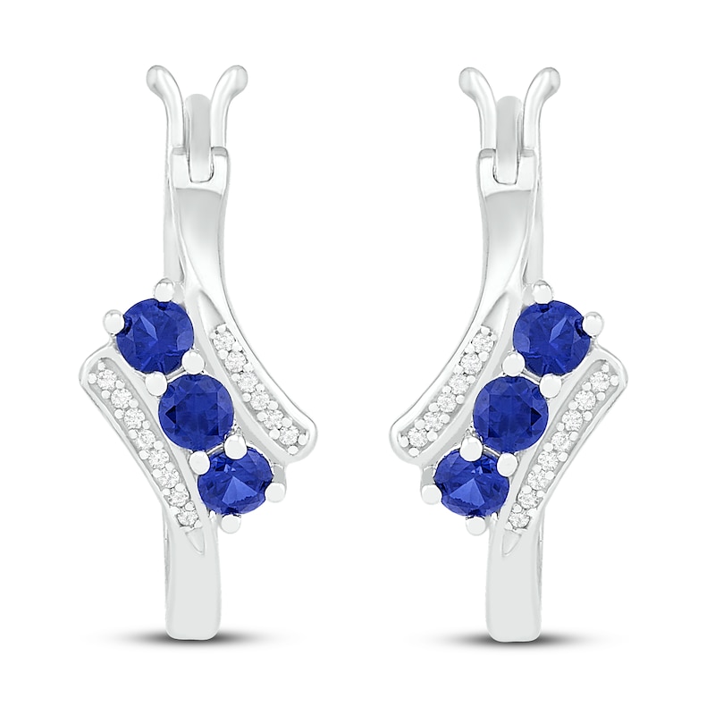 Blue Lab-Created Sapphire & Diamond Hoop Earrings 1/15 ct tw Sterling Silver