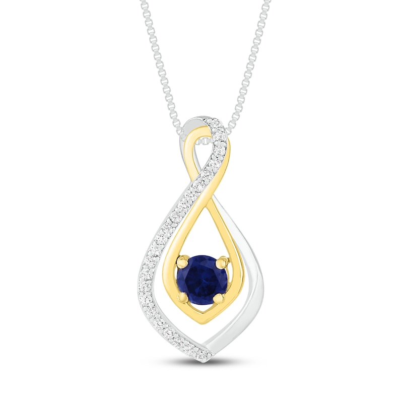 Main Image 1 of Convertible Blue & White Lab-Created Sapphire Necklace Sterling Silver/10K Yellow Gold 18&quot;