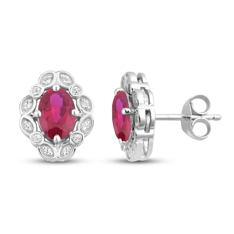 Lab-Created Ruby & White Lab-Created Sapphire Earrings Sterling Silver