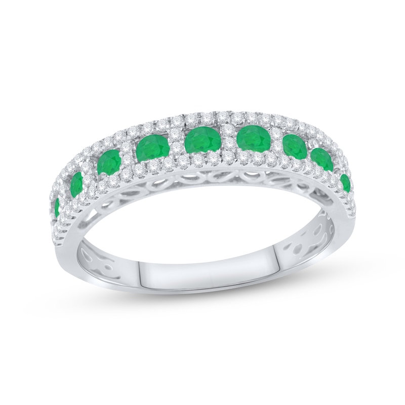 Emerald & White Sapphire Ring Sterling Silver