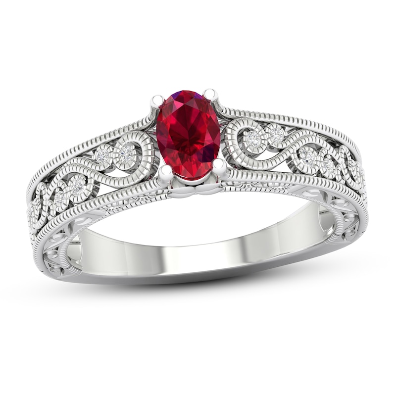 Main Image 1 of Lab-Created Ruby & White Lab-Created Sapphire Ring Sterling Silver